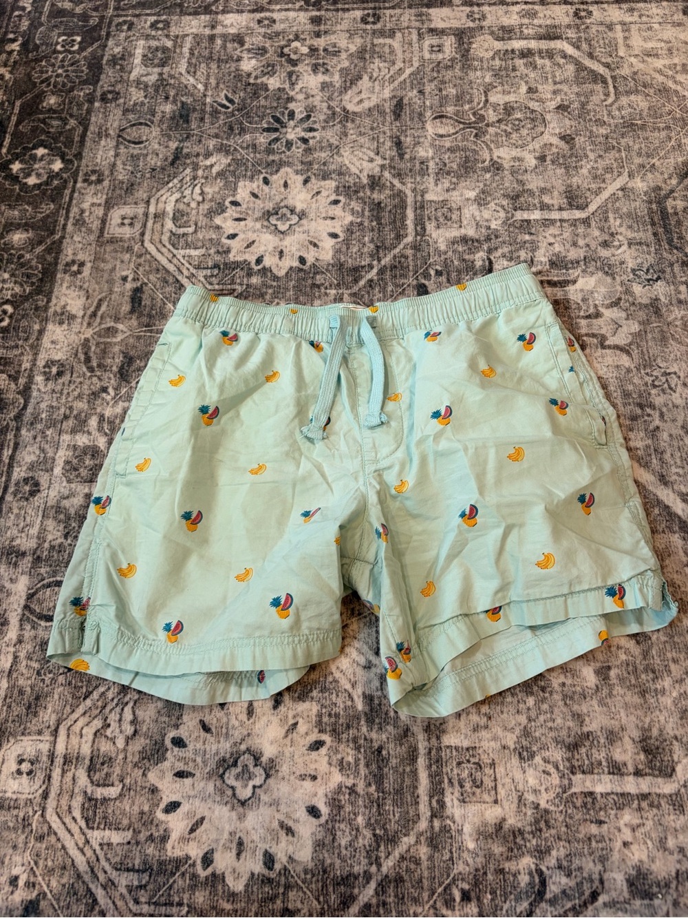 Free Planet Mint Green Swim Shorts with Yellow & Multicolor Fruit Motif